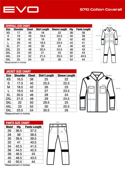 EVO - Cotton Coverall G710, 100% Cotton Fabric, 250 GSM